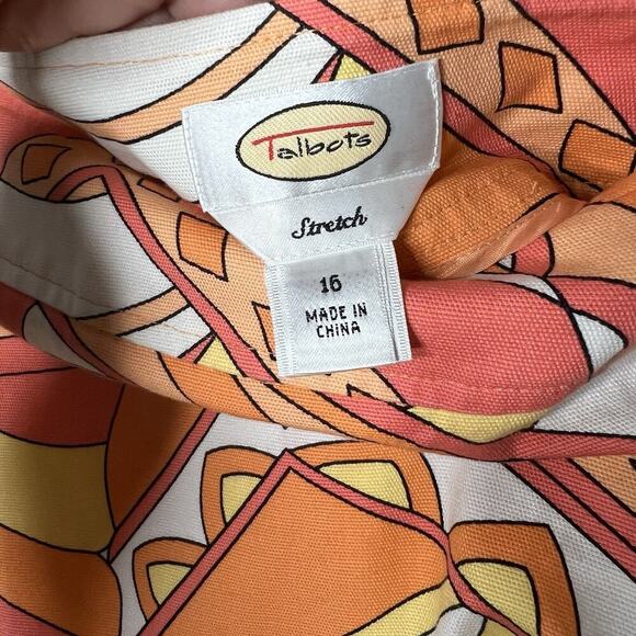 Talbots Skirt Womens 16 Orange Yellow Geometric Abstract Print Stretch Cotton - Picture 4 of 10